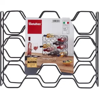 Stativ 15 sticle vin Metaltex Hexagon 15 Lava, 43x12x34cm, metal tratat Touch-Therm