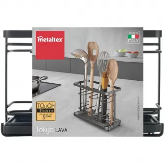 Stativ ustensile bucatarie Metaltex Tokyo Lava Touch-Therm, 23x11x15cm; culoare negru mat, aspect fier forjat