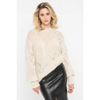 Stefanel, Pulover cu aspect perforat, Alb fildes, L