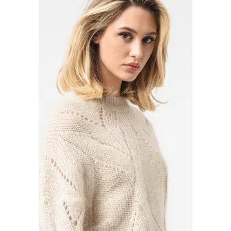 Stefanel, Pulover cu aspect perforat, Alb fildes, L
