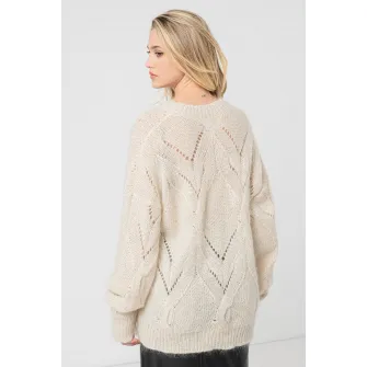 Stefanel, Pulover cu aspect perforat, Alb fildes, L