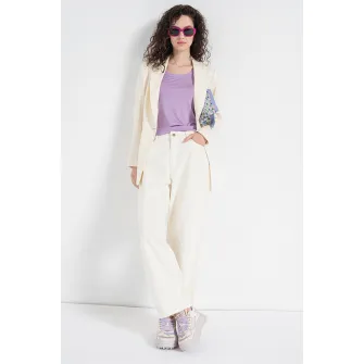 Stefanel, Sacou din amestec de in cu buzunare cu refilet, Crem, 42