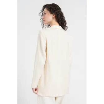 Stefanel, Sacou din amestec de in cu buzunare cu refilet, Crem, 42