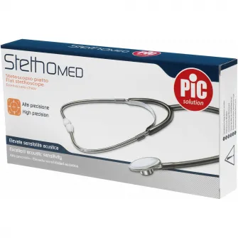 Stetoscop plat Stehomed Pic Solution, cap plat, 2 capete pentru urechi aplicate la casti, Inox/Negru