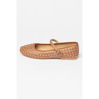 Steve Madden, Balerini de piele ecologica cu strasuri Vinetta, Maro scortisoara, 39