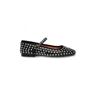 Steve Madden, Balerini de piele ecologica cu strasuri Vinetta, Negru, Argintiu, 39