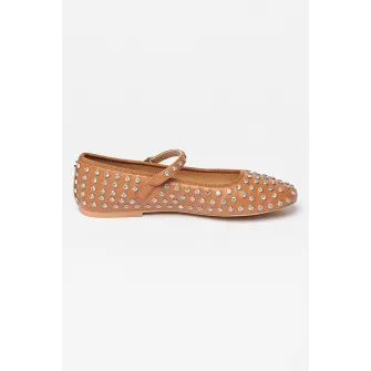 Steve Madden, Balerini de piele ecologica cu strasuri Vinetta, Maro scortisoara, 39