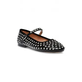 Steve Madden, Balerini de piele ecologica cu strasuri Vinetta, Negru, Argintiu, 39