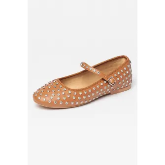 Steve Madden, Balerini de piele ecologica cu strasuri Vinetta, Maro scortisoara, 39