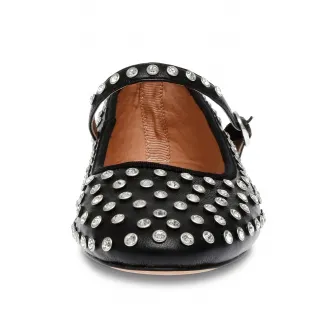 Steve Madden, Balerini de piele ecologica cu strasuri Vinetta, Negru, Argintiu, 39