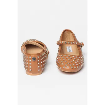 Steve Madden, Balerini de piele ecologica cu strasuri Vinetta, Maro scortisoara, 40
