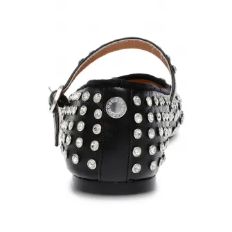 Steve Madden, Balerini de piele ecologica cu strasuri Vinetta, Negru, Argintiu, 39