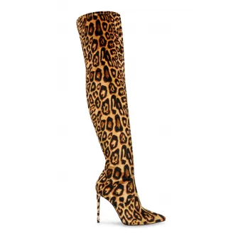 Steve Madden, Cizme lungi pana la genuchi cu animal print, Maro, 39