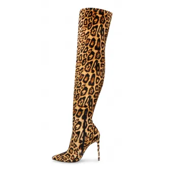 Steve Madden, Cizme lungi pana la genuchi cu animal print, Maro, 39