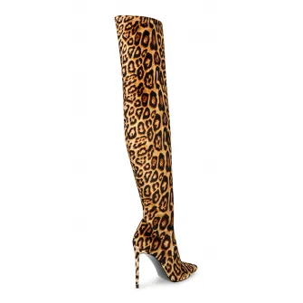 Steve Madden, Cizme lungi pana la genuchi cu animal print, Maro, 39