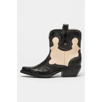 Steve Madden, Ghete cowboy de piele Waynoa, Negru, Crem, 38