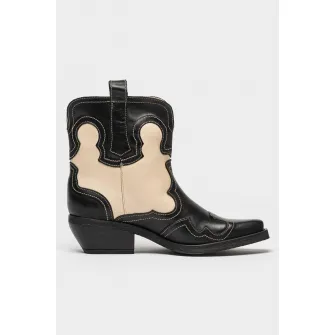 Steve Madden, Ghete cowboy de piele Waynoa, Negru, Crem, 38