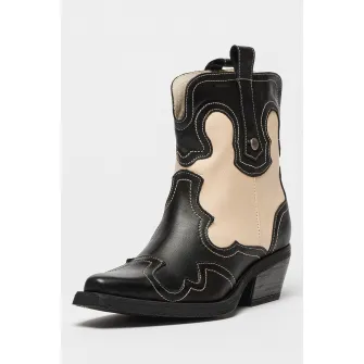 Steve Madden, Ghete cowboy de piele Waynoa, Negru, Crem, 38