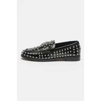 Steve Madden, Pantofi loafer cu varf rotund si tinte Bequest, Negru, Argintiu, 37