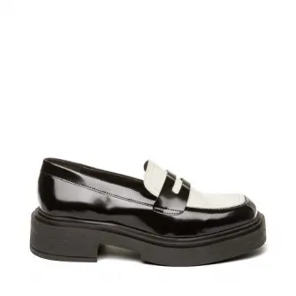Steve Madden, Pantofi loafer de piele ecologica si piele, Negru, Alb murdar, 37