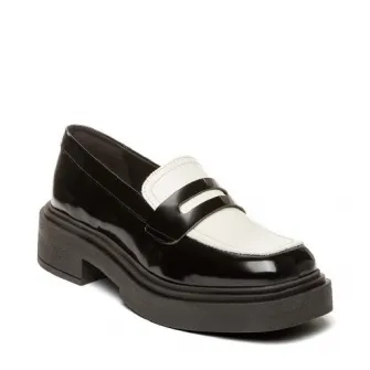 Steve Madden, Pantofi loafer de piele ecologica si piele, Negru, Alb murdar, 37