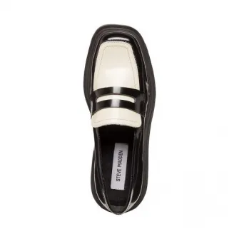 Steve Madden, Pantofi loafer de piele ecologica si piele, Negru, Alb murdar, 37