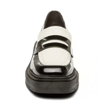 Steve Madden, Pantofi loafer de piele ecologica si piele, Negru, Alb murdar, 37