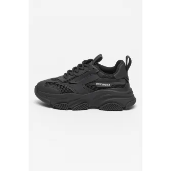 Steve Madden, Pantofi sport cu insertii de plasa Possesion, Negru, 31 EU
