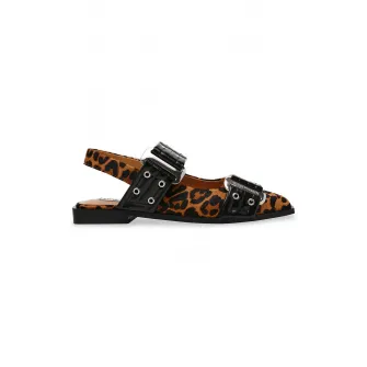 Steve Madden, Sandale de piele ecologica cu garnituri animal print, Negru, Maro, 40