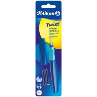 Stilou Pelikan, Twist deep blue, penita M, 2 rezerve albastre, blister