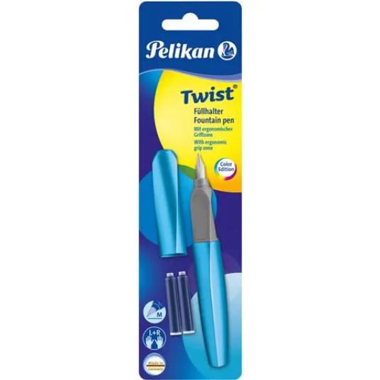 Ручка Pelikan Twist, в комплекте две запасные, с ручкой, эргономичная, в блистерной упаковке, синяя