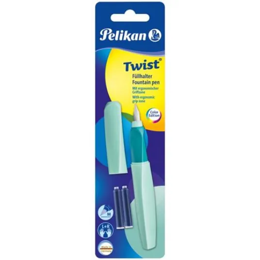 Ручка Pelican, Twist neo mint, ручка M, 2 синих резерва, блистер