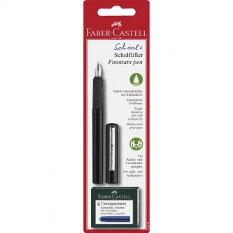 Stilou scolar Faber-Castell cu 6 cartuse, Carbon