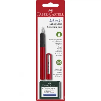 Stilou scolar Faber-Castell cu 6 cartuse, Rosu