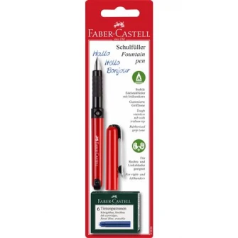 Stilou Scolar Vario Rosu si 6 Cartuse Faber Castell
