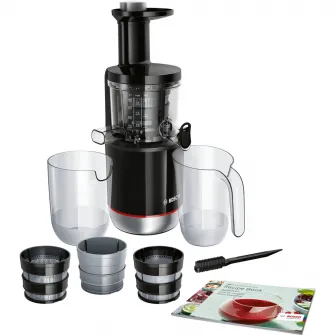 Storcator de fructe cu melc Bosch MESM731M,150W, 55 RPM, 3 filtre, smoothies si sorbet, Melc din Tritan, Reverse, DripStop, Negru