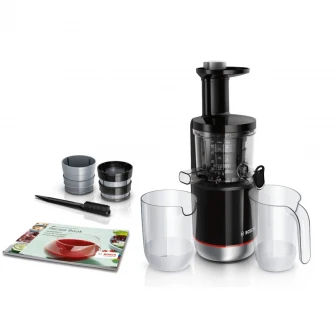 Storcator de fructe cu melc Bosch MESM731M,150W, 55 RPM, 3 filtre, smoothies si sorbet, Melc din Tritan, Reverse, DripStop, Negru