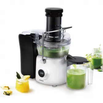 Storcator de fructe Heinner Pearlwhite HSF-K1000DCWP, 1000W, motor DC, viteza variabila, recipient pulpa 1L, filtru inox, tub larg alimentare 84mm, alb perlat
