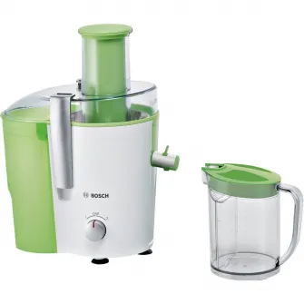 Storcator de fructe si legume Bosch MES25G0, 700 W, Recipient suc 1.25 l, Recipient pulpa 2 l, 2 Viteze, Tub de alimentare 73 mm, Alb/Verde