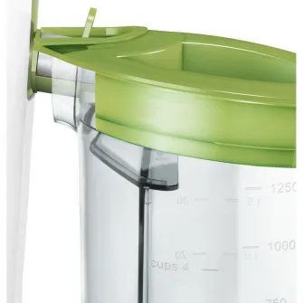 Storcator de fructe si legume Bosch MES25G0, 700 W, Recipient suc 1.25 l, Recipient pulpa 2 l, 2 Viteze, Tub de alimentare 73 mm, Alb/Verde