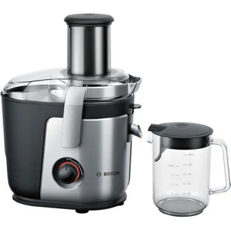 Storcator de fructe si legume Bosch MES4000, 1000 W, Recipient suc 1.5 l, Recipient pulpa 3 l, 2 Viteze, Tub de alimentare 84 mm, Argintiu/Negru
