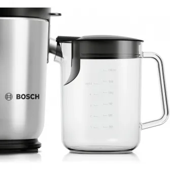 Storcator de fructe si legume Bosch MES4000, 1000 W, Recipient suc 1.5 l, Recipient pulpa 3 l, 2 Viteze, Tub de alimentare 84 mm, Argintiu/Negru