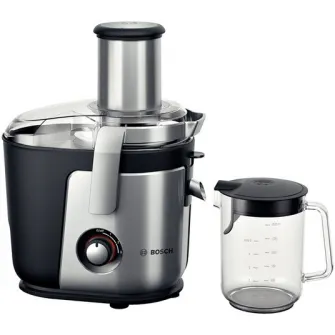 Storcator de fructe si legume Bosch MES4010, 1200 W, Recipient suc 1.5 l, Recipient pulpa 3 l, 3 Viteze, Tub de alimentare 84 mm, Argintiu/Negru