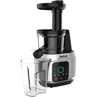 Storcator de fructe si legume cu melc Tefal Juice N’Clean ZC420E38, 150W, recipient suc 0.8L, 2 filtre, 80 RPM, sistem antipicurare, 4 trepte de viteza, functie reverse, negru & argintiu