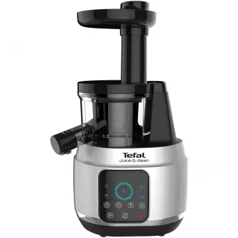 Storcator de fructe si legume cu melc Tefal Juice N’Clean ZC420E38, 150W, recipient suc 0.8L, 2 filtre, 80 RPM, sistem antipicurare, 4 trepte de viteza, functie reverse, negru & argintiu