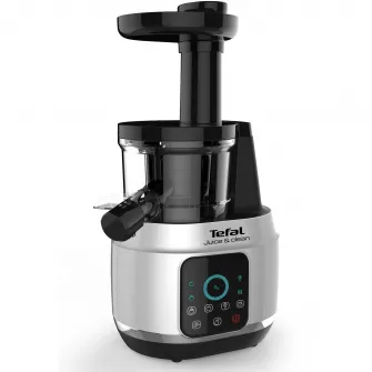 Storcator de fructe si legume cu melc Tefal Juice N’Clean ZC420E38, 150W, recipient suc 0.8L, 2 filtre, 80 RPM, sistem antipicurare, 4 trepte de viteza, functie reverse, negru & argintiu