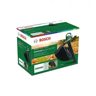Suflanta si aspirator cu tocator pentru frunze Bosch Universal GardenTidy 3000,putere 3000 W,viteza variabila, 165-285 km/h viteza aer, 160 l/s debit,sac colector 50 l,raport maruntire 12:1