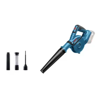 Suflanta universala pe acumulator Bosch Professional 06019F5100, 18 V, 75 m/s viteza aer, 120 mc/h debit aer maxim,duza+tub prelungitor+duza pentru gauri adanci+tub colectare praf,fara acumulator/incarcator in setul de livrare