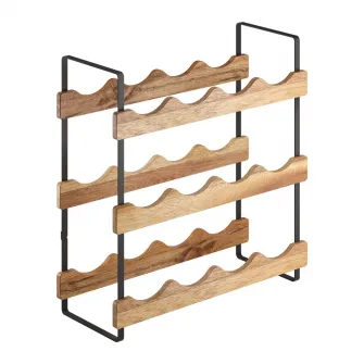 Suport 12 sticle vin Metaltex York, metal/lemn acacia, 39 x 15 x 36 cm