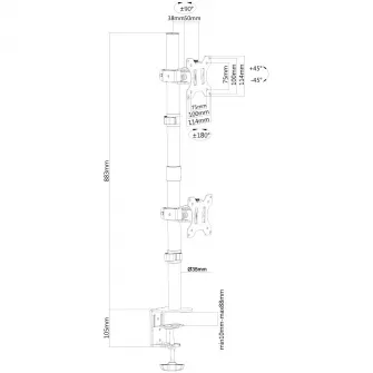 Suport 2 monitoare pentru birou, clema, Neomounts by Newstar, 10-32, negru